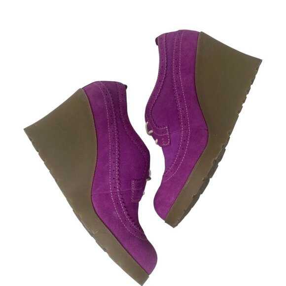 Dr. Martens Sita Purple Blackcurrant Suede Wingtip Brogue Wedge Platform Heels 8 - Picture 7 of 15